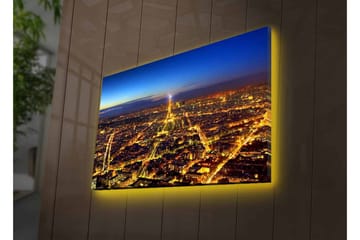 Canvastavla med LED-belysning - Nattvy över Paris med Eiffeltornet som huvudfokus - Mörkblå / Gyllene / Svart - Inredning - Tavlor & posters - Canvastavla