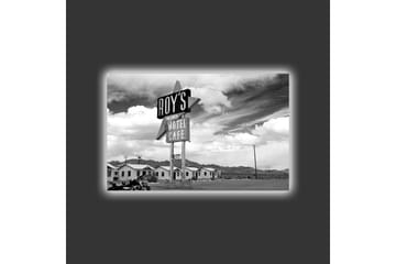 Canvastavla med LED-belysning - Nostalgisk skylt från ett motell i en ökenlandskap - Svart / Vitt / Grått - Inredning - Tavlor & posters - Canvastavla