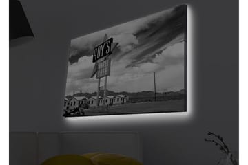 Canvastavla med LED-belysning - Nostalgisk skylt från ett motell i en ökenlandskap - Svart / Vitt / Grått - Inredning - Tavlor & posters - Canvastavla