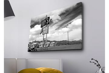 Canvastavla med LED-belysning - Nostalgisk skylt från ett motell i en ökenlandskap - Svart / Vitt / Grått - Inredning - Tavlor & posters - Canvastavla