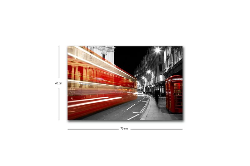 Canvastavla med LED-belysning - Röd buss i rörelse på en svartvit stadsgata - Röd / Svart / Grå - Inredning - Tavlor & posters - Canvastavla