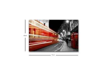 Canvastavla med LED-belysning - Röd buss i rörelse på en svartvit stadsgata - Röd / Svart / Grå - Inredning - Tavlor & posters - Canvastavla