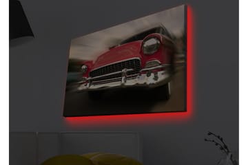 Canvastavla med LED-belysning - Röd klassisk bil i rörelse - Röd / Silver - Inredning - Tavlor & posters - Canvastavla