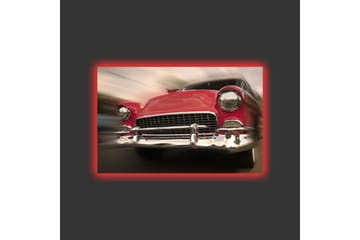 Canvastavla med LED-belysning - Röd klassisk bil i rörelse - Röd / Silver - Inredning - Tavlor & posters - Canvastavla