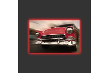 Canvastavla med LED-belysning - Röd klassisk bil i rörelse - Röd / Silver - Inredning - Tavlor & posters - Canvastavla