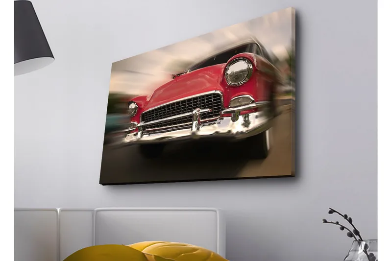 Canvastavla med LED-belysning - Röd klassisk bil i rörelse - Röd / Silver - Inredning - Tavlor & posters - Canvastavla