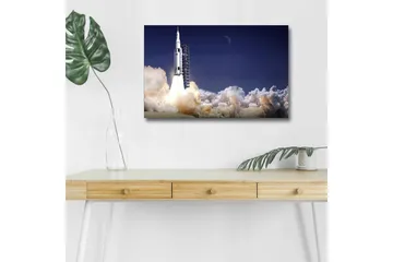 Canvastavla med LED-belysning - Raket som lyfter mot rymden omgiven av moln av rök - Mörkblå / Vit / Grå - Inredning - Tavlor & posters - Canvastavla