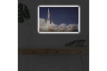 Canvastavla med LED-belysning - Raket som lyfter mot rymden omgiven av moln av rök - Mörkblå / Vit / Grå - Inredning - Tavlor & posters - Canvastavla
