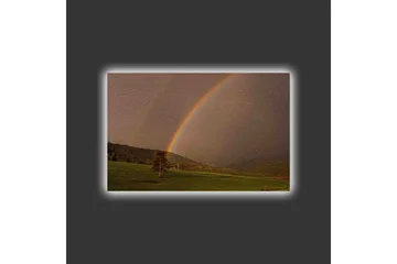 Canvastavla med LED-belysning - Regnbåge som sträcker sig över en grön dalgång - Grön / Brun / Gul - Inredning - Tavlor & posters - Canvastavla