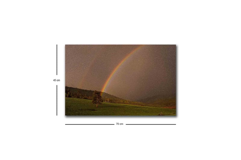 Canvastavla med LED-belysning - Regnbåge som sträcker sig över en grön dalgång - Grön / Brun / Gul - Inredning - Tavlor & posters - Canvastavla