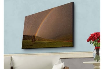 Canvastavla med LED-belysning - Regnbåge som sträcker sig över en grön dalgång - Grön / Brun / Gul - Inredning - Tavlor & posters - Canvastavla