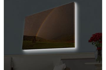 Canvastavla med LED-belysning - Regnbåge som sträcker sig över en grön dalgång - Grön / Brun / Gul - Inredning - Tavlor & posters - Canvastavla
