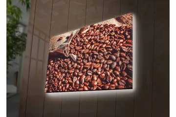 Canvastavla med LED-belysning - Rika kaffebönor i en naturlig miljö - Mörkbrun / Ljusbrun - Inredning - Tavlor & posters - Canvastavla