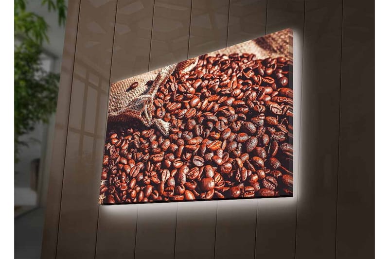 Canvastavla med LED-belysning - Rika kaffebönor i en naturlig miljö - Mörkbrun / Ljusbrun - Inredning - Tavlor & posters - Canvastavla