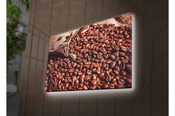 Canvastavla med LED-belysning - Rika kaffebönor i en naturlig miljö - Mörkbrun / Ljusbrun - Inredning - Tavlor & posters - Canvastavla