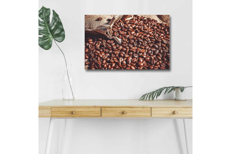 Canvastavla med LED-belysning - Rika kaffebönor i en naturlig miljö, Mörkbrun / Ljusbrun