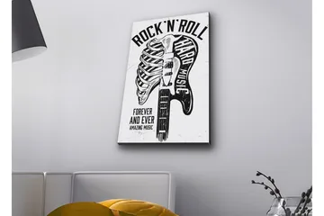 Canvastavla med LED-belysning - Rock'n'roll-gitarr med skelettmotiv - Svart / Vit - Inredning - Tavlor & posters - Canvastavla