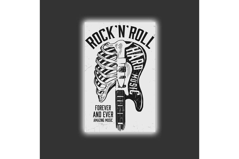 Canvastavla med LED-belysning - Rock'n'roll-gitarr med skelettmotiv - Svart / Vit - Inredning - Tavlor & posters - Canvastavla