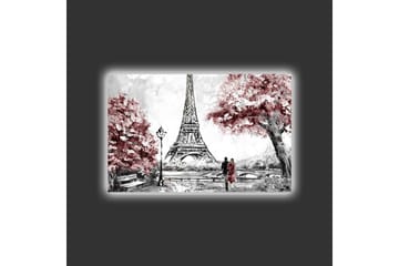 Canvastavla med LED-belysning - Romantisk scen med Eiffeltornet och blommiga träd - Röd / Svart / Grå - Inredning - Tavlor & posters - Canvastavla