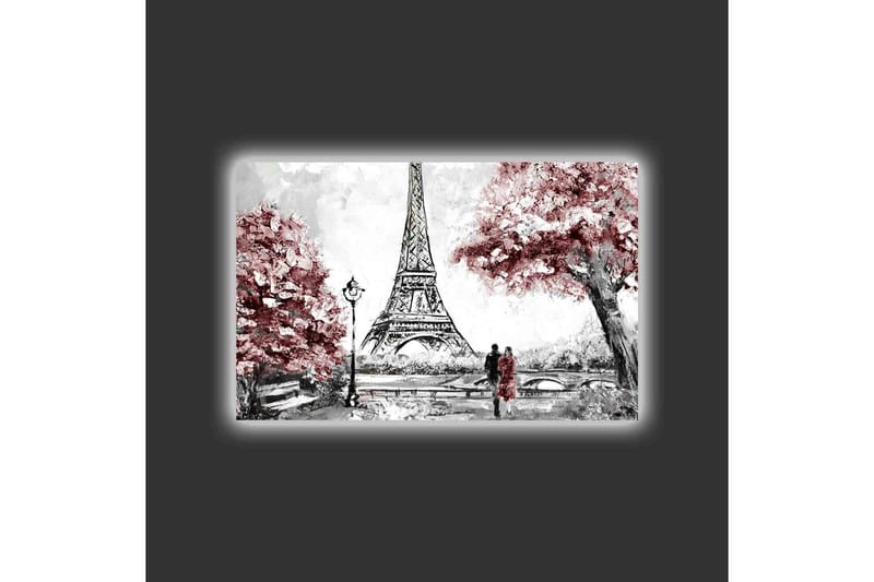 Canvastavla med LED-belysning - Romantisk scen med Eiffeltornet och blommiga träd - Röd / Svart / Grå - Inredning - Tavlor & posters - Canvastavla