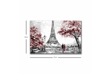 Canvastavla med LED-belysning - Romantisk scen med Eiffeltornet och blommiga träd - Röd / Svart / Grå - Inredning - Tavlor & posters - Canvastavla