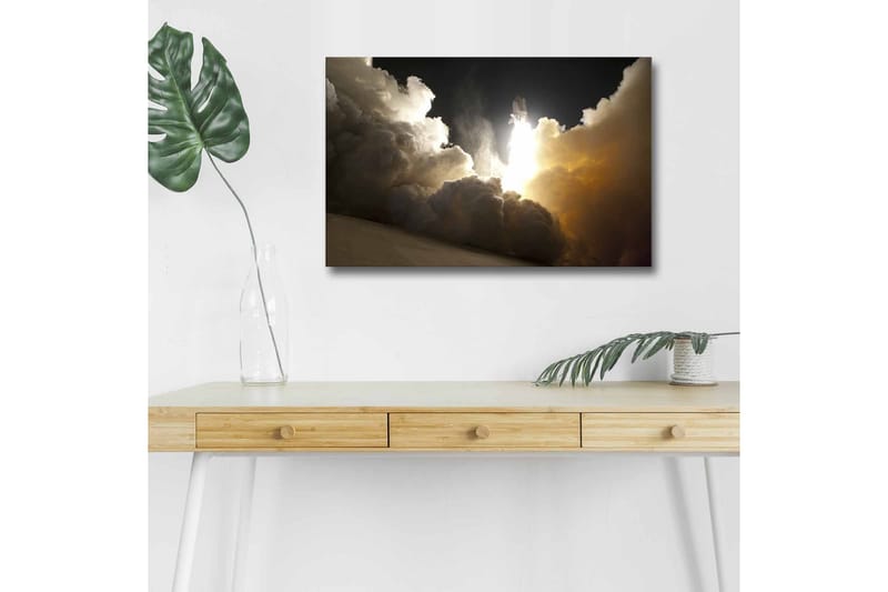 Canvastavla med LED-belysning - Rymdfärja som lyfter genom moln av rök och ånga - Mörkgrå / Orange / Vit - Inredning - Tavlor & posters - Canvastavla