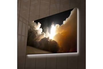 Canvastavla med LED-belysning - Rymdfärja som lyfter genom moln av rök och ånga - Mörkgrå / Orange / Vit - Inredning - Tavlor & posters - Canvastavla