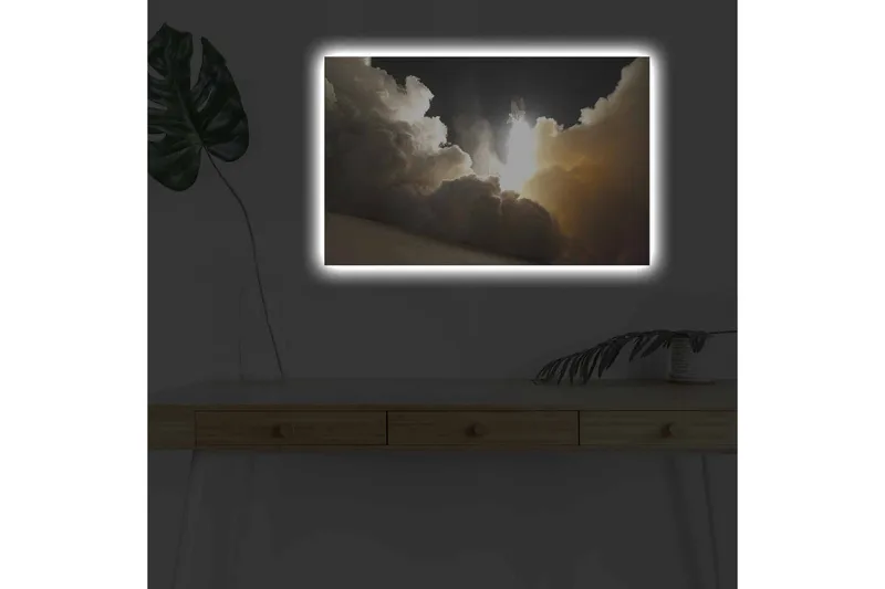 Canvastavla med LED-belysning - Rymdfärja som lyfter genom moln av rök och ånga - Mörkgrå / Orange / Vit - Inredning - Tavlor & posters - Canvastavla