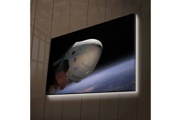 Canvastavla med LED-belysning - Rymdfarkost i omloppsbana över jorden - Svart / Vit / Blå - Inredning - Tavlor & posters - Canvastavla