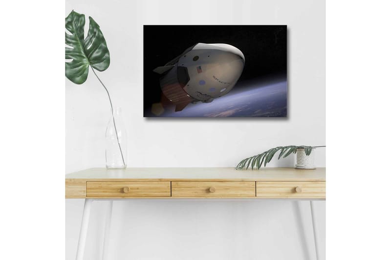 Canvastavla med LED-belysning - Rymdfarkost i omloppsbana över jorden - Svart / Vit / Blå - Inredning - Tavlor & posters - Canvastavla