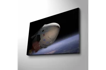Canvastavla med LED-belysning - Rymdfarkost i omloppsbana över jorden - Svart / Vit / Blå - Inredning - Tavlor & posters - Canvastavla