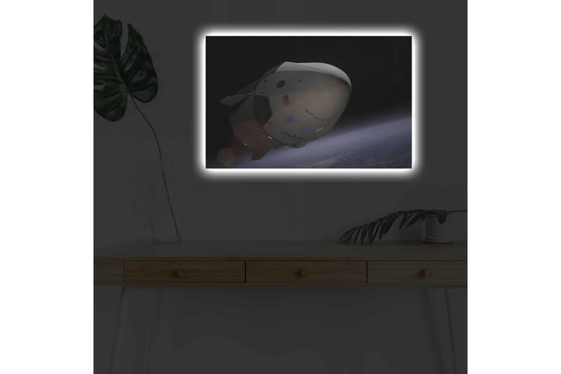 Canvastavla med LED-belysning - Rymdfarkost i omloppsbana över jorden - Svart / Vit / Blå - Inredning - Tavlor & posters - Canvastavla