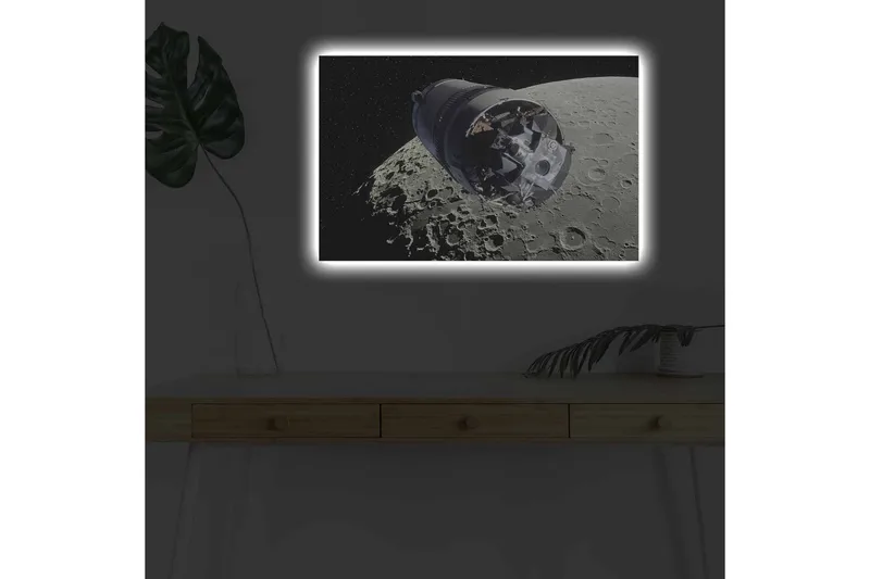Canvastavla med LED-belysning - Rymdfarkost i omloppsbana runt månen - Grå / Svart / Silver - Inredning - Tavlor & posters - Canvastavla