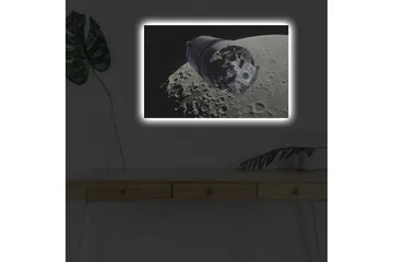Canvastavla med LED-belysning - Rymdfarkost i omloppsbana runt månen - Grå / Svart / Silver - Inredning - Tavlor & posters - Canvastavla