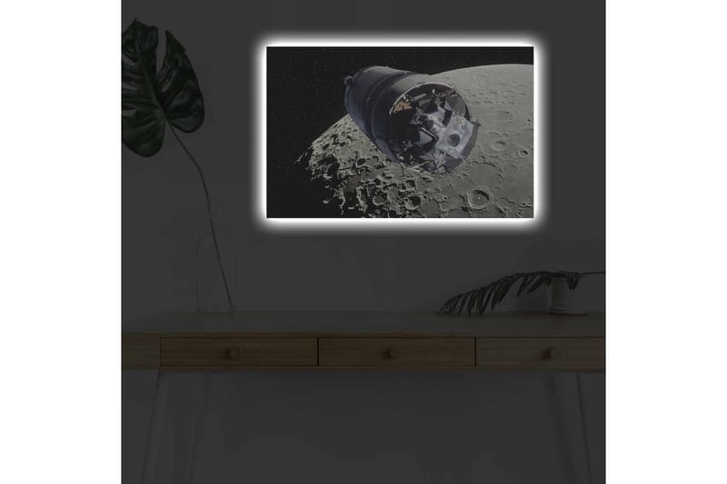 Canvastavla med LED-belysning - Rymdfarkost i omloppsbana runt månen - Grå / Svart / Silver - Inredning - Tavlor & posters - Canvastavla