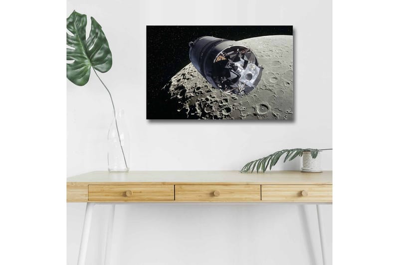 Canvastavla med LED-belysning - Rymdfarkost i omloppsbana runt månen - Grå / Svart / Silver - Inredning - Tavlor & posters - Canvastavla