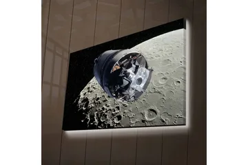 Canvastavla med LED-belysning - Rymdfarkost i omloppsbana runt månen - Grå / Svart / Silver - Inredning - Tavlor & posters - Canvastavla