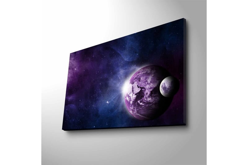 Canvastavla med LED-belysning - Rymdlandskap med planeter och stjärnor - Lila / Blå / Vit - Inredning - Tavlor & posters - Canvastavla