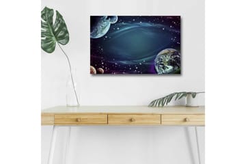 Canvastavla med LED-belysning - Rymdlandskap med planeter och stjärnor - Mörkblå / Grön / Lila - Inredning - Tavlor & posters - Canvastavla