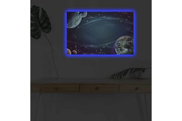 Canvastavla med LED-belysning - Rymdlandskap med planeter och stjärnor - Mörkblå / Grön / Lila - Inredning - Tavlor & posters - Canvastavla