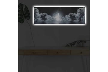 Canvastavla med LED-belysning - Rymdraket som lyfter genom molnig himmel - Mörkgrå / Vit / Ljusblå - Inredning - Tavlor & posters - Canvastavla