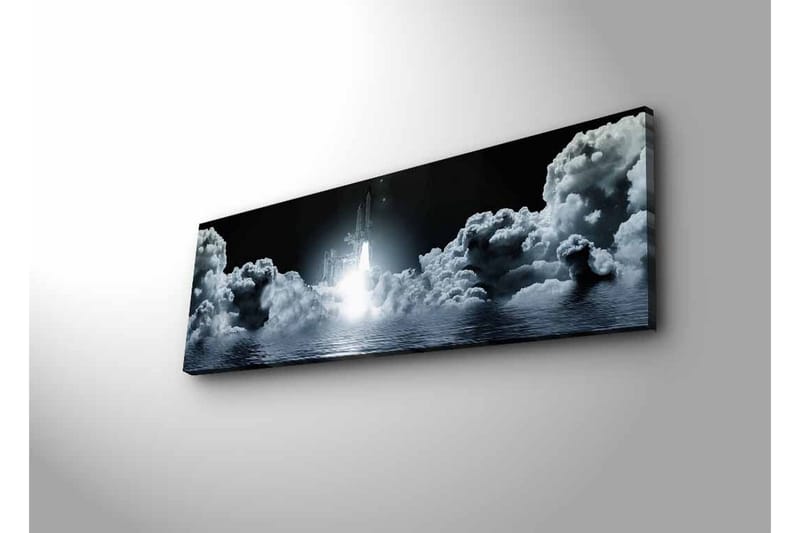 Canvastavla med LED-belysning - Rymdraket som lyfter genom molnig himmel - Mörkgrå / Vit / Ljusblå - Inredning - Tavlor & posters - Canvastavla