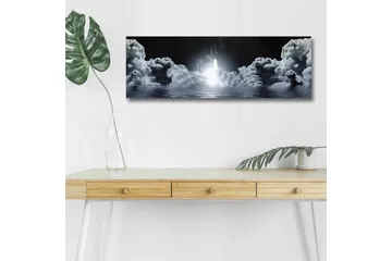 Canvastavla med LED-belysning - Rymdraket som lyfter genom molnig himmel - Mörkgrå / Vit / Ljusblå - Inredning - Tavlor & posters - Canvastavla