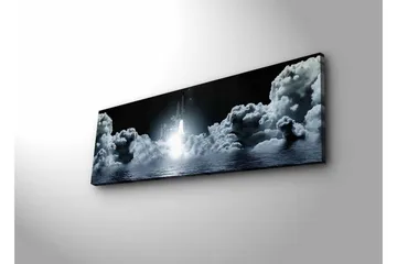 Canvastavla med LED-belysning - Rymdraket som lyfter genom molnig himmel - Mörkgrå / Vit / Ljusblå - Inredning - Tavlor & posters - Canvastavla