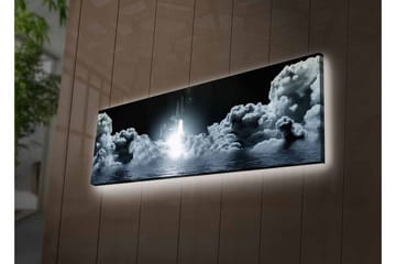 Canvastavla med LED-belysning - Rymdraket som lyfter genom molnig himmel - Mörkgrå / Vit / Ljusblå - Inredning - Tavlor & posters - Canvastavla