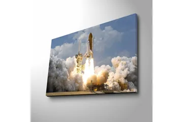 Canvastavla med LED-belysning - Rymdraket som lyfter mot himlen med kraftfulla eldsflammor - Grå / Vit / Orange - Inredning - Tavlor & posters - Canvastavla