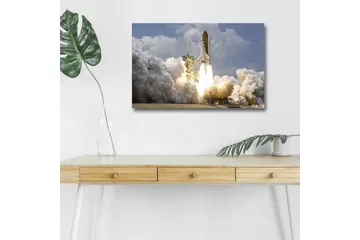 Canvastavla med LED-belysning - Rymdraket som lyfter mot himlen med kraftfulla eldsflammor - Grå / Vit / Orange - Inredning - Tavlor & posters - Canvastavla