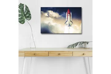Canvastavla med LED-belysning - Rymdraket som lyfter mot himlen - Röd / Vit / Blå - Inredning - Tavlor & posters - Canvastavla