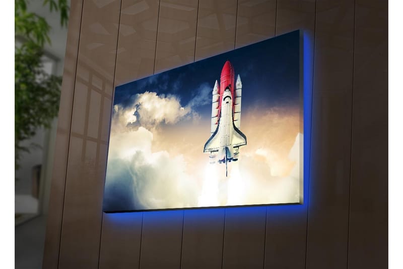 Canvastavla med LED-belysning - Rymdraket som lyfter mot himlen - Röd / Vit / Blå - Inredning - Tavlor & posters - Canvastavla