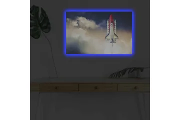 Canvastavla med LED-belysning - Rymdraket som lyfter mot himlen - Röd / Vit / Blå - Inredning - Tavlor & posters - Canvastavla
